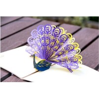 Handmade 3d Pop Up Popup Card Purple Yellow Peacock Birthday Valentines Mother's Day Father's Day Wedding Anniversay Party Invitation